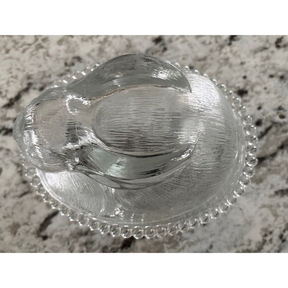 Vintage Indiana Glass Rabbit Candy Bowl Dish with Lid Nesting Bunny Clear Easter - Picture 2 of 7